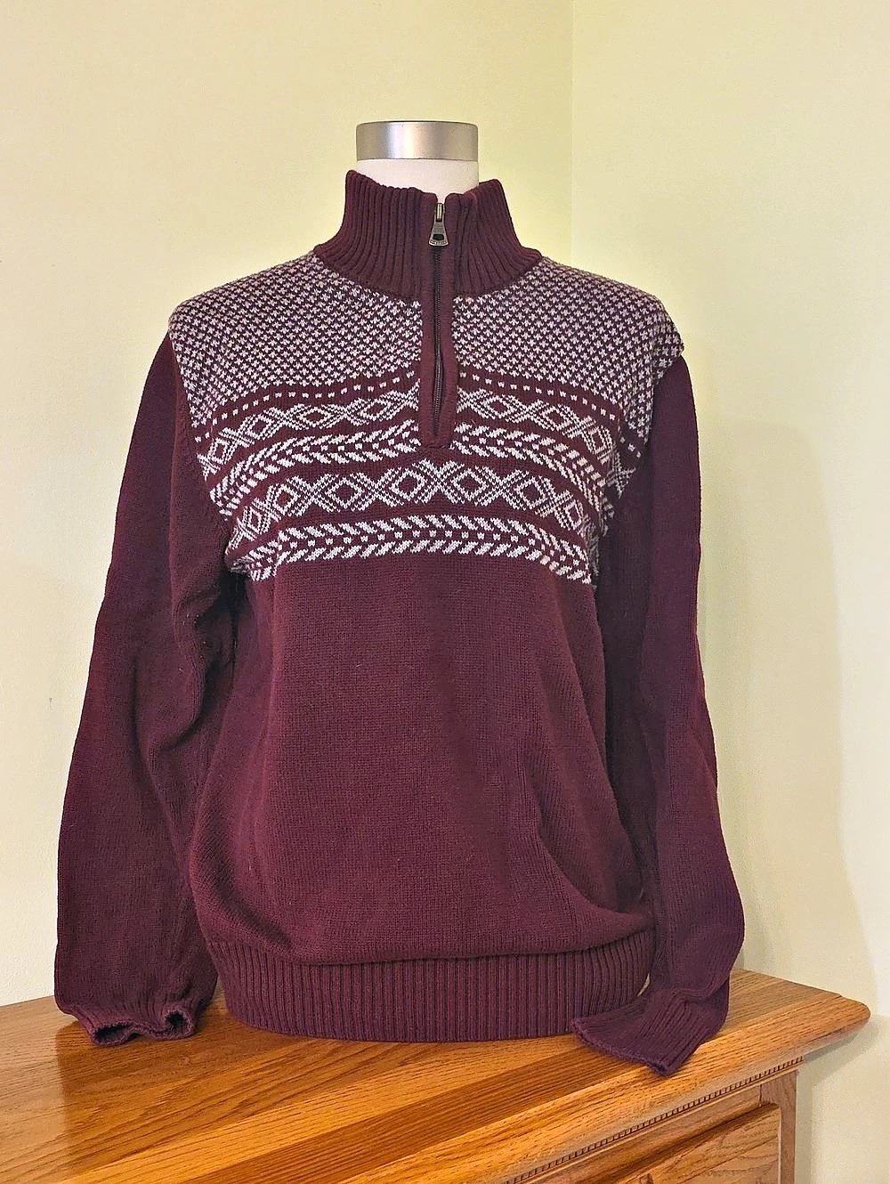 Weatherproof Vintage The Holiday Sweater Geometric Quarter Zip Cotton Size L